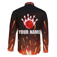 Personalized Bowling Ball and Pins Family Matching Summer Maxi Dress and Hawaiian Shirt Fiery Motion Trail and Spark Effect Design - Wonder Print Shop