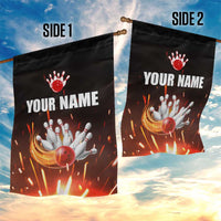 Personalized Bowling Ball and Pins Garden Flag Fiery Motion Trail and Spark Effect Design - Wonder Print Shop