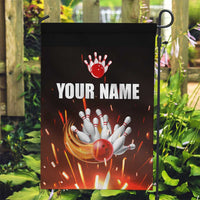 Personalized Bowling Ball and Pins Garden Flag Fiery Motion Trail and Spark Effect Design - Wonder Print Shop