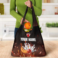 Personalized Bowling Ball and Pins Grocery Bag Fiery Motion Trail and Spark Effect Design - Wonder Print Shop