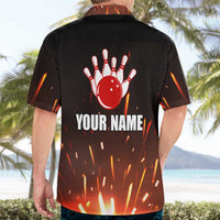 Personalized Bowling Ball and Pins Hawaiian Shirt Fiery Motion Trail and Spark Effect Design - Wonder Print Shop