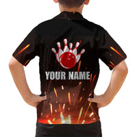 Personalized Bowling Ball and Pins Hawaiian Shirt Fiery Motion Trail and Spark Effect Design - Wonder Print Shop