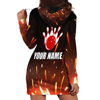 Personalized Bowling Ball and Pins Hoodie Dress Fiery Motion Trail and Spark Effect Design - Wonder Print Shop