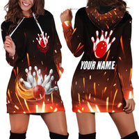 Personalized Bowling Ball and Pins Hoodie Dress Fiery Motion Trail and Spark Effect Design - Wonder Print Shop