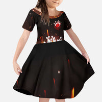 Personalized Bowling Ball and Pins Kid Short Sleeve Dress Fiery Motion Trail and Spark Effect Design - Wonder Print Shop