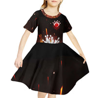 Personalized Bowling Ball and Pins Kid Short Sleeve Dress Fiery Motion Trail and Spark Effect Design - Wonder Print Shop