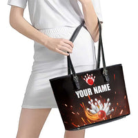 Personalized Bowling Ball and Pins Leather Tote Bag Fiery Motion Trail and Spark Effect Design - Wonder Print Shop