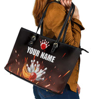 Personalized Bowling Ball and Pins Leather Tote Bag Fiery Motion Trail and Spark Effect Design - Wonder Print Shop