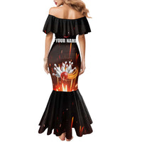 Personalized Bowling Ball and Pins Mermaid Dress Fiery Motion Trail and Spark Effect Design - Wonder Print Shop