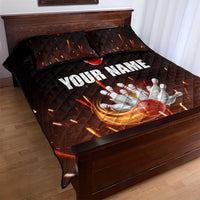 Personalized Bowling Ball and Pins Quilt Bed Set Fiery Motion Trail and Spark Effect Design - Wonder Print Shop