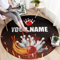 Personalized Bowling Ball and Pins Round Carpet Fiery Motion Trail and Spark Effect Design - Wonder Print Shop