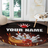 Personalized Bowling Ball and Pins Round Carpet Fiery Motion Trail and Spark Effect Design - Wonder Print Shop