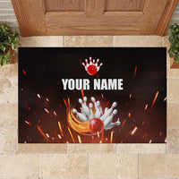Personalized Bowling Ball and Pins Rubber Doormat Fiery Motion Trail and Spark Effect Design - Wonder Print Shop