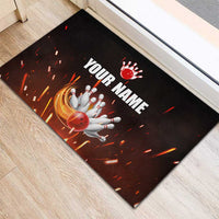 Personalized Bowling Ball and Pins Rubber Doormat Fiery Motion Trail and Spark Effect Design - Wonder Print Shop