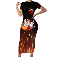 Personalized Bowling Ball and Pins Short Sleeve Bodycon Dress Fiery Motion Trail and Spark Effect Design - Wonder Print Shop