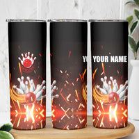 Personalized Bowling Ball and Pins Skinny Tumbler Fiery Motion Trail and Spark Effect Design - Wonder Print Shop