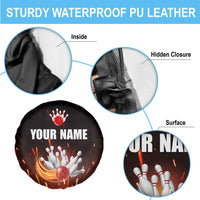 Personalized Bowling Ball and Pins Spare Tire Cover Fiery Motion Trail and Spark Effect Design - Wonder Print Shop