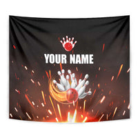Personalized Bowling Ball and Pins Tapestry Fiery Motion Trail and Spark Effect Design - Wonder Print Shop