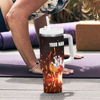 Personalized Bowling Ball and Pins Tumbler With Handle Fiery Motion Trail and Spark Effect Design - Wonder Print Shop