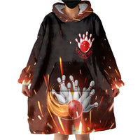 Personalized Bowling Ball and Pins Wearable Blanket Hoodie Fiery Motion Trail and Spark Effect Design - Wonder Print Shop