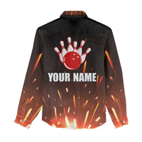 Personalized Bowling Ball and Pins Women Casual Shirt Fiery Motion Trail and Spark Effect Design - Wonder Print Shop