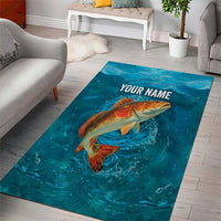 Personalized Redfish Puppy Drum Leaping in Ocean Splash Area Rug Blue Lightning Water Background Design - Wonder Print Shop