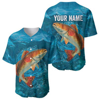 Personalized Redfish Puppy Drum Leaping in Ocean Splash Baseball Jersey Blue Lightning Water Background Design - Wonder Print Shop
