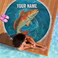 Personalized Redfish Puppy Drum Leaping in Ocean Splash Beach Blanket Blue Lightning Water Background Design - Wonder Print Shop