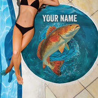 Personalized Redfish Puppy Drum Leaping in Ocean Splash Beach Blanket Blue Lightning Water Background Design - Wonder Print Shop