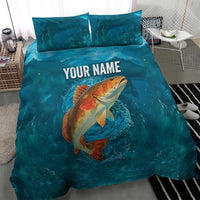 Personalized Redfish Puppy Drum Leaping in Ocean Splash Bedding Set Blue Lightning Water Background Design - Wonder Print Shop