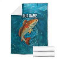 Personalized Redfish Puppy Drum Leaping in Ocean Splash Blanket Blue Lightning Water Background Design - Wonder Print Shop