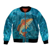 Personalized Redfish Puppy Drum Leaping in Ocean Splash Bomber Jacket Blue Lightning Water Background Design - Wonder Print Shop