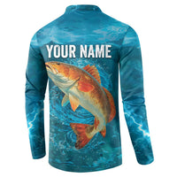 Personalized Redfish Puppy Drum Leaping in Ocean Splash Button Sweatshirt Blue Lightning Water Background Design - Wonder Print Shop