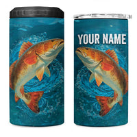 Personalized Redfish Puppy Drum Leaping in Ocean Splash 4 in 1 Can Cooler Tumbler Blue Lightning Water Background Design - Wonder Print Shop