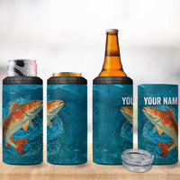 Personalized Redfish Puppy Drum Leaping in Ocean Splash 4 in 1 Can Cooler Tumbler Blue Lightning Water Background Design - Wonder Print Shop