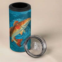 Personalized Redfish Puppy Drum Leaping in Ocean Splash 4 in 1 Can Cooler Tumbler Blue Lightning Water Background Design - Wonder Print Shop