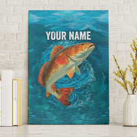 Personalized Redfish Puppy Drum Leaping in Ocean Splash Canvas Wall Art Blue Lightning Water Background Design - Wonder Print Shop