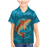 Personalized Redfish Puppy Drum Leaping in Ocean Splash Family Matching Mermaid Dress and Hawaiian Shirt Blue Lightning Water Background Design - Wonder Print Shop