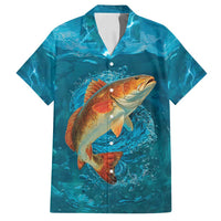 Personalized Redfish Puppy Drum Leaping in Ocean Splash Family Matching Off Shoulder Maxi Dress and Hawaiian Shirt Blue Lightning Water Background Design - Wonder Print Shop