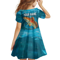 Personalized Redfish Puppy Drum Leaping in Ocean Splash Family Matching Short Sleeve Bodycon Dress and Hawaiian Shirt Blue Lightning Water Background Design - Wonder Print Shop