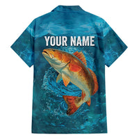 Personalized Redfish Puppy Drum Leaping in Ocean Splash Family Matching Summer Maxi Dress and Hawaiian Shirt Blue Lightning Water Background Design - Wonder Print Shop