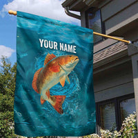 Personalized Redfish Puppy Drum Leaping in Ocean Splash Garden Flag Blue Lightning Water Background Design - Wonder Print Shop