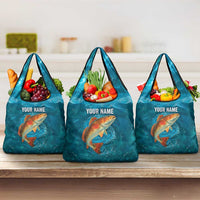 Personalized Redfish Puppy Drum Leaping in Ocean Splash Grocery Bag Blue Lightning Water Background Design - Wonder Print Shop