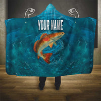 Personalized Redfish Puppy Drum Leaping in Ocean Splash Hooded Blanket Blue Lightning Water Background Design - Wonder Print Shop