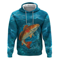 Personalized Redfish Puppy Drum Leaping in Ocean Splash Hoodie Blue Lightning Water Background Design - Wonder Print Shop