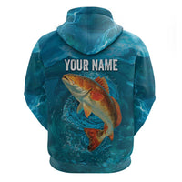 Personalized Redfish Puppy Drum Leaping in Ocean Splash Hoodie Blue Lightning Water Background Design - Wonder Print Shop