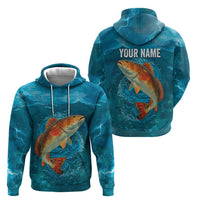 Personalized Redfish Puppy Drum Leaping in Ocean Splash Hoodie Blue Lightning Water Background Design - Wonder Print Shop
