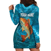 Personalized Redfish Puppy Drum Leaping in Ocean Splash Hoodie Dress Blue Lightning Water Background Design - Wonder Print Shop