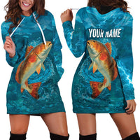 Personalized Redfish Puppy Drum Leaping in Ocean Splash Hoodie Dress Blue Lightning Water Background Design - Wonder Print Shop