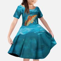 Personalized Redfish Puppy Drum Leaping in Ocean Splash Kid Short Sleeve Dress Blue Lightning Water Background Design - Wonder Print Shop
